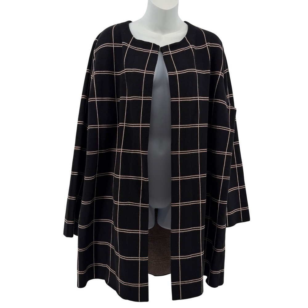 Ann Taylor Factory Jacket Women's XL Black Tan Grid Open Front Longline Cardigan
